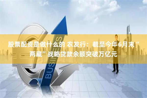 股票配资是做什么的 农发行：截至今年6月末“两藏”战略贷款余
